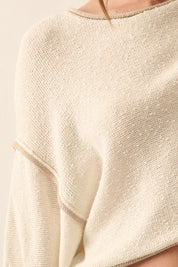 Cream Loose Knit Seam Crop Sweater