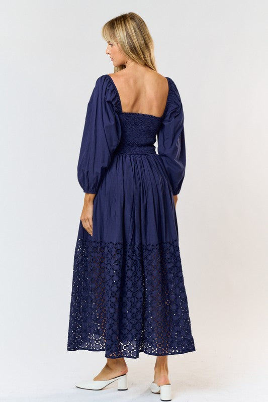 Smocked Puff Sleeve Maxi Dress