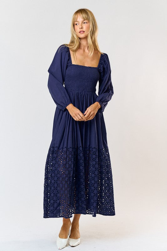 Smocked Puff Sleeve Maxi Dress