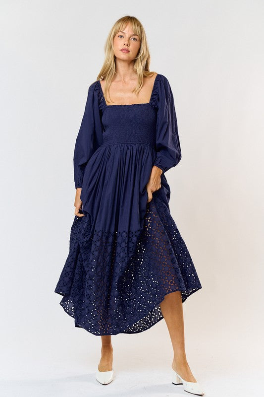 Smocked Puff Sleeve Maxi Dress