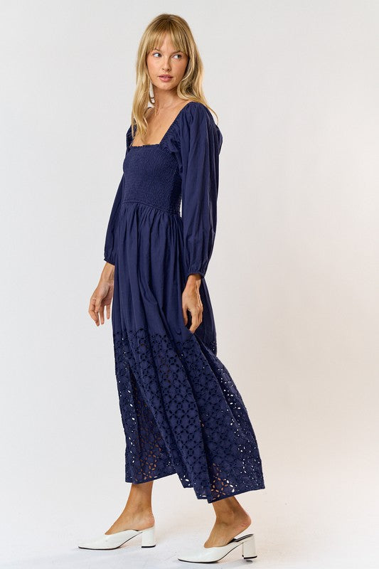 Smocked Puff Sleeve Maxi Dress