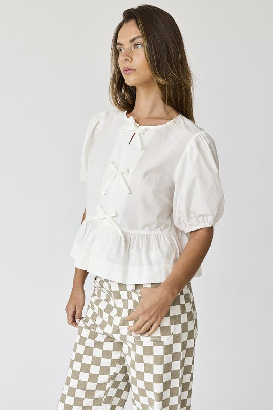 White Hailey Bow Tie Detail Top