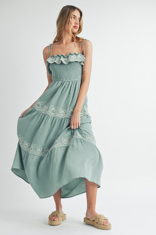 Green Gauze Tiered Dress