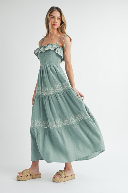 Green Gauze Tiered Dress