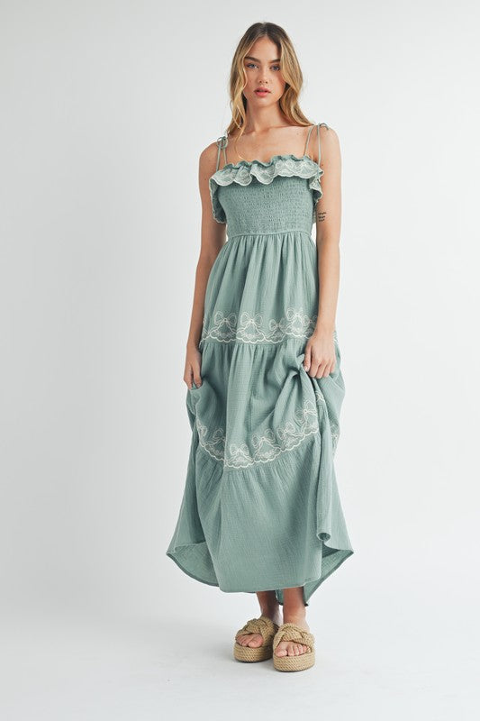 Green Gauze Tiered Dress