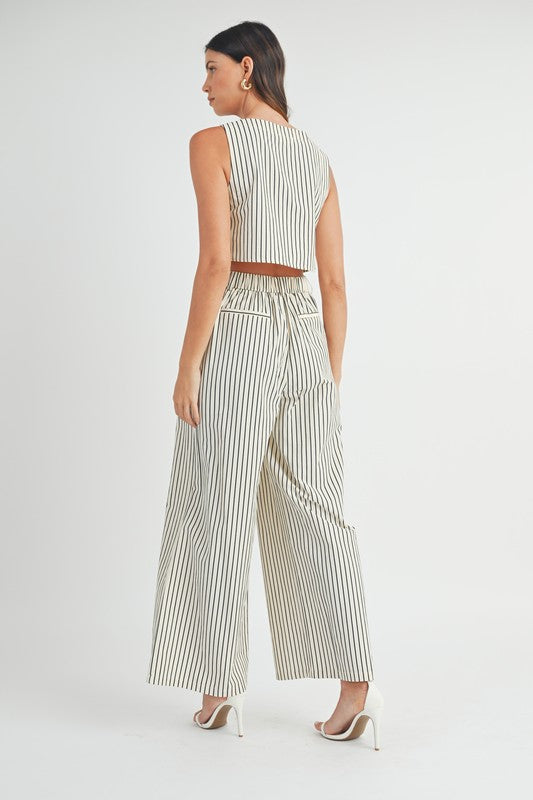 Cream Striped Pants Set