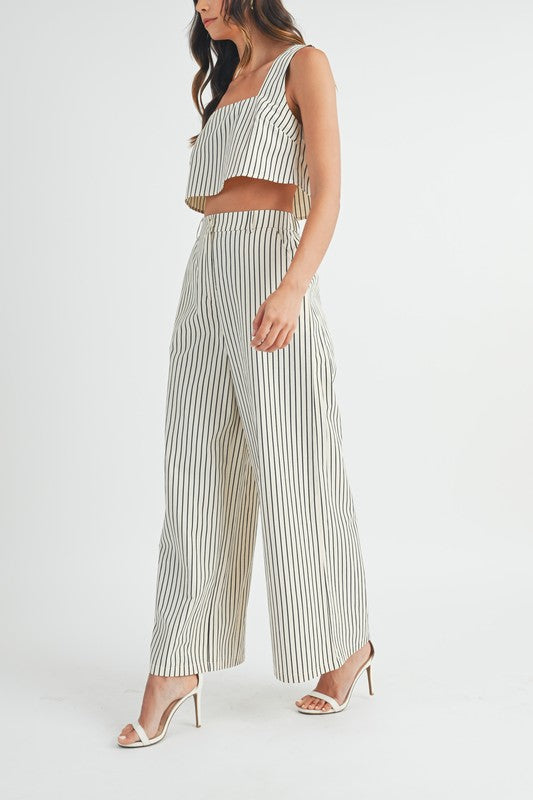 Cream Striped Pants Set