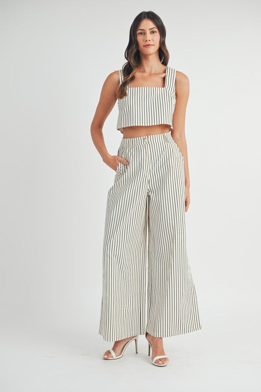 Cream Striped Pants Set