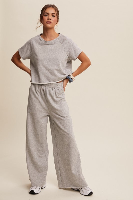 Gray Tee & Wide Leg Pants Set