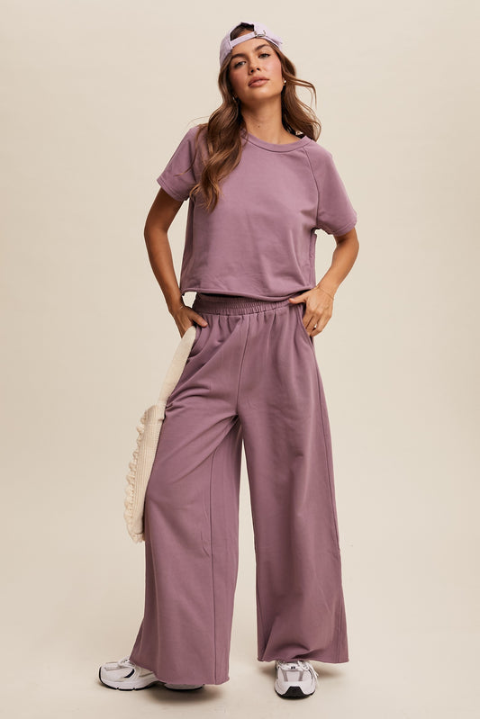 Mauve Tee & Wide Leg Pants Set