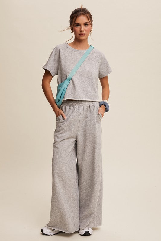 Gray Tee & Wide Leg Pants Set