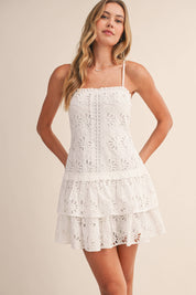 Floral Eyelet Drop Waist Mini Dress