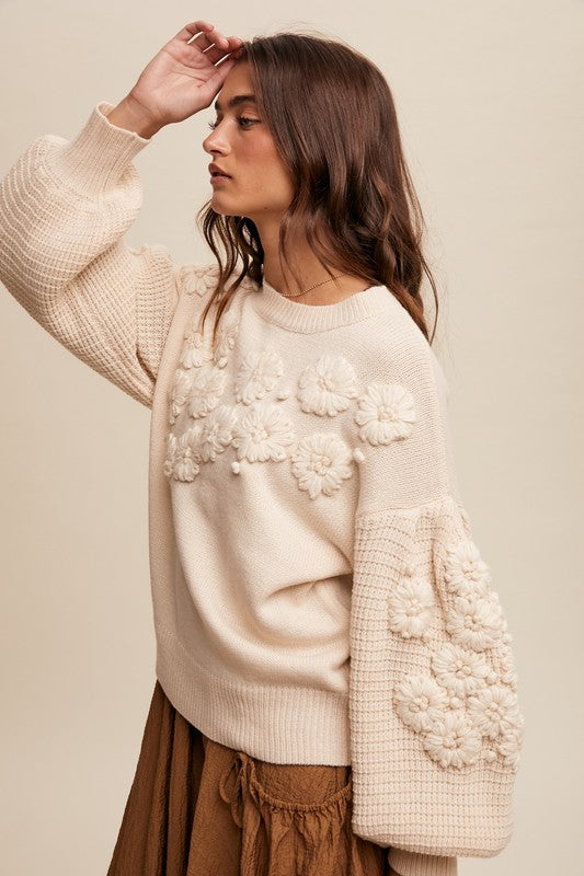 Ivory Embroidered Flower Sweater