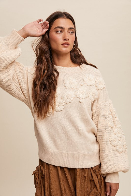 Ivory Embroidered Flower Sweater