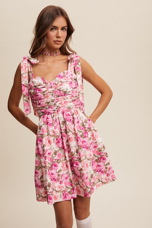 Vintage Flower Print Tie Dress