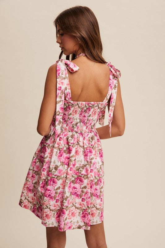 Vintage Flower Print Tie Dress