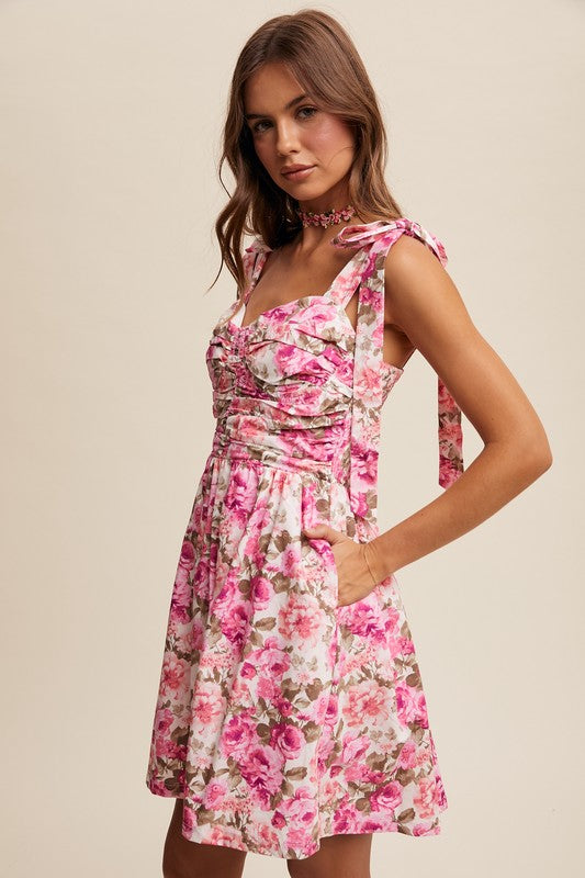 Vintage Flower Print Tie Dress