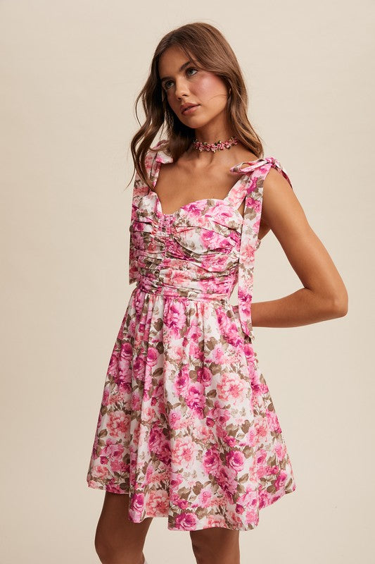 Vintage Flower Print Tie Dress