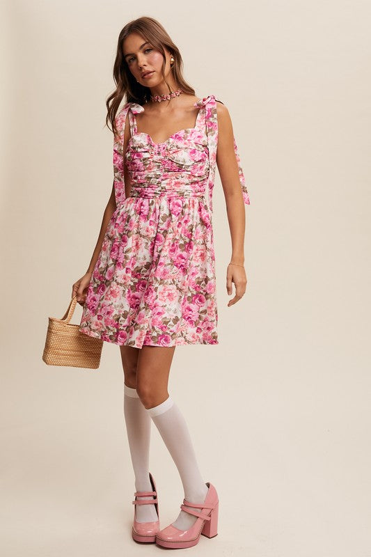 Vintage Flower Print Tie Dress