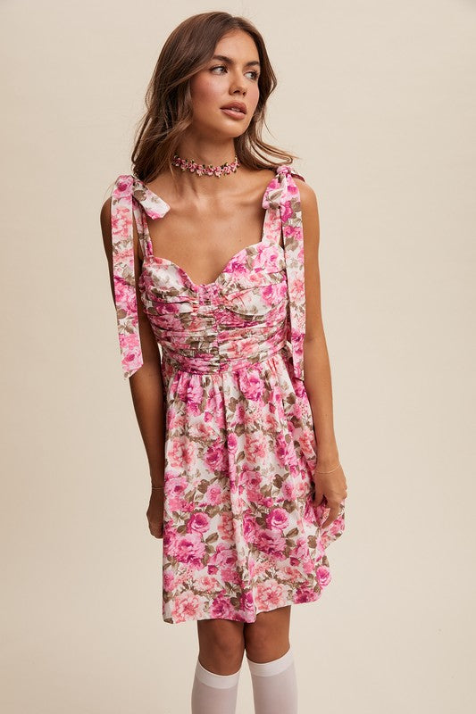 Vintage Flower Print Tie Dress