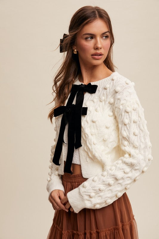 Bow Tie Closure Cable Knit Cardigan