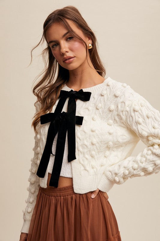 Bow Tie Closure Cable Knit Cardigan