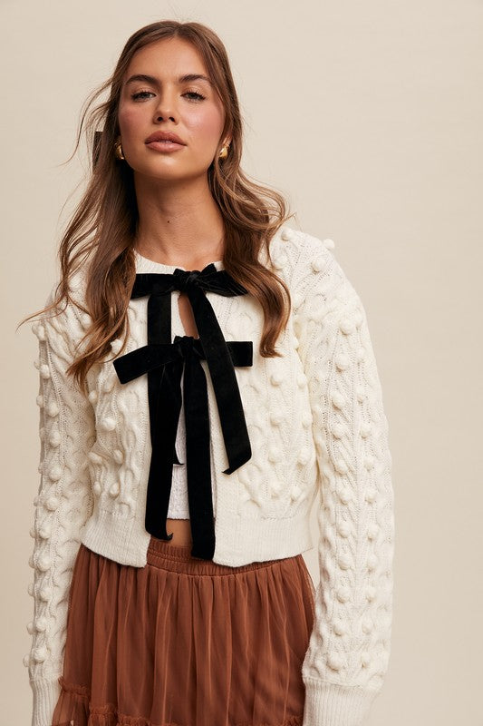 Bow Tie Closure Cable Knit Cardigan