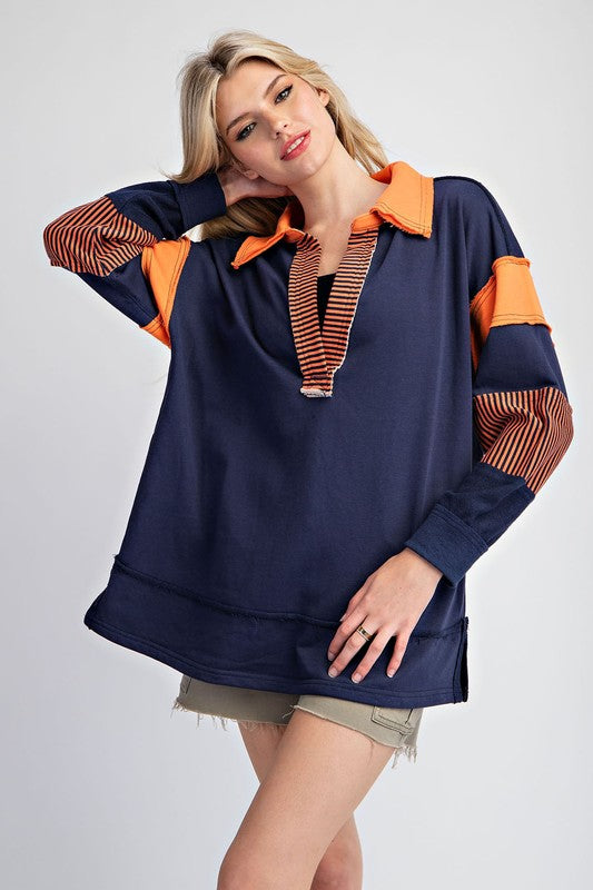 Navy/Orange Color Block Pullover