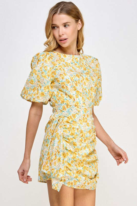 Yellow Ruched Dress