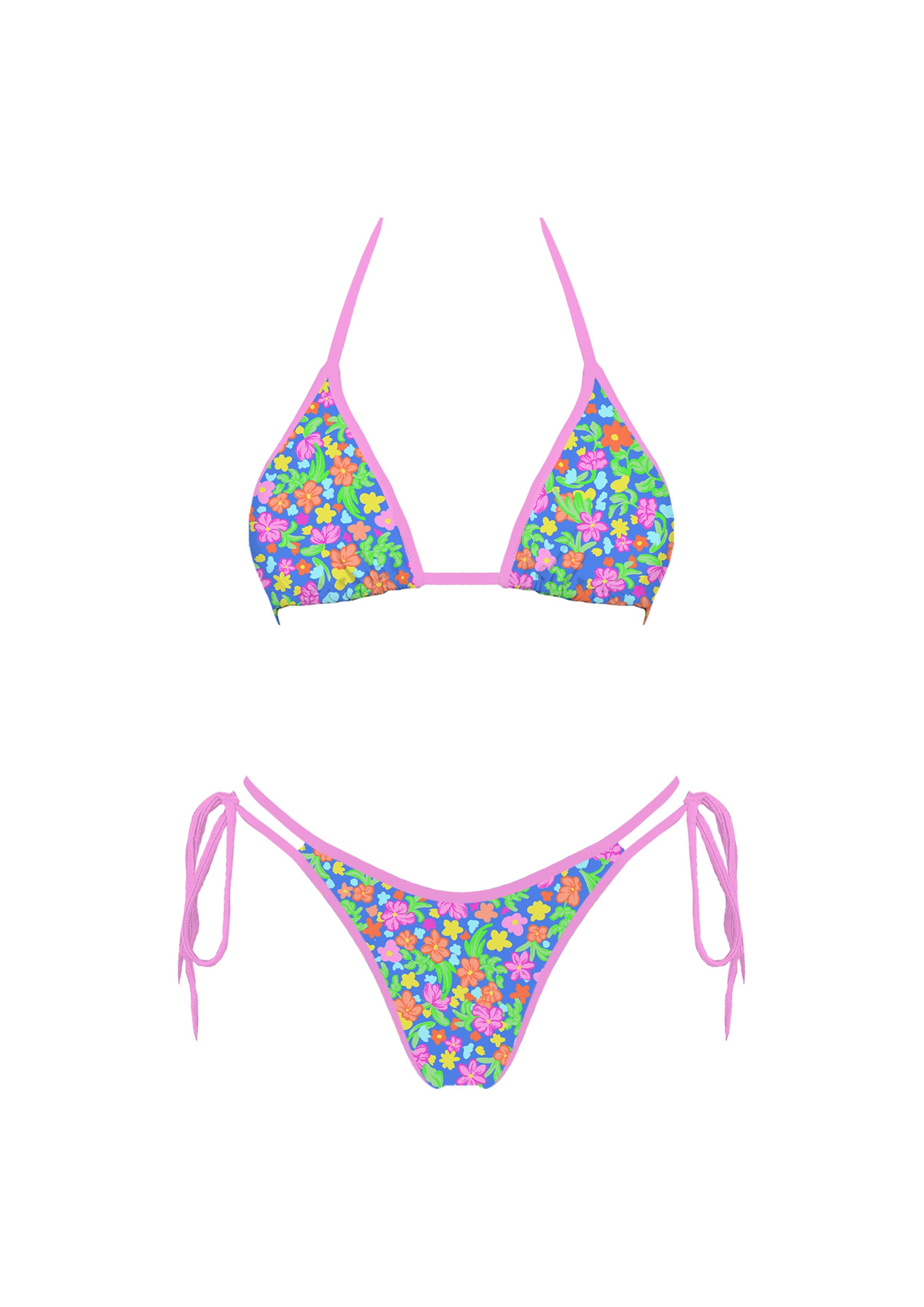 Pink Floral Tie Bikini Set