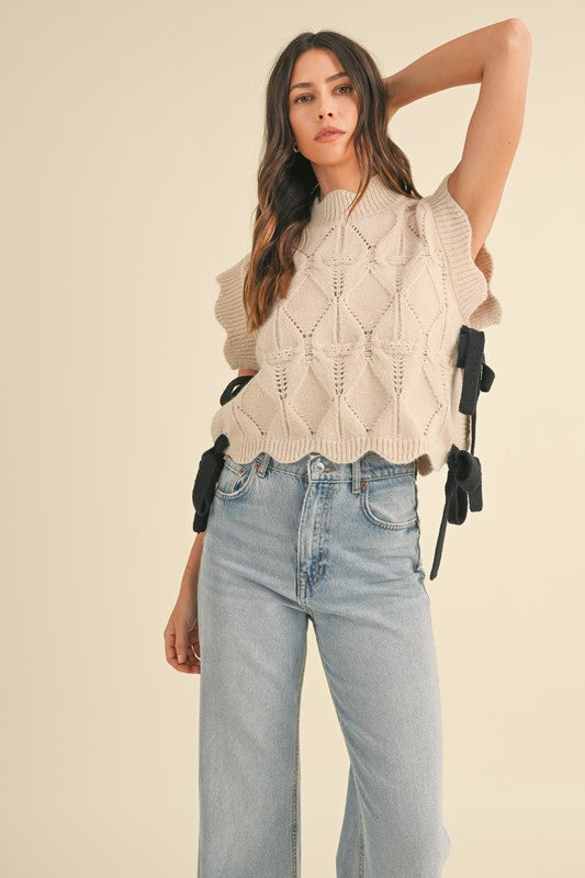 Light Taupe Cable Knit Top