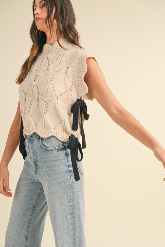 Light Taupe Cable Knit Top