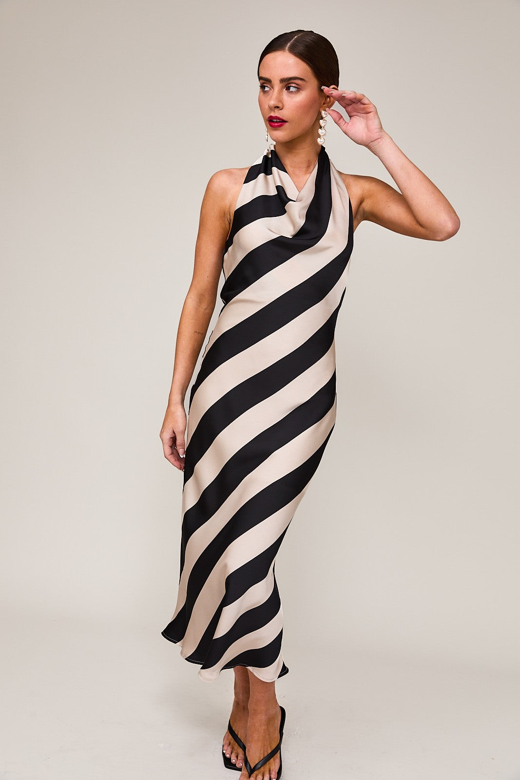 Striped Halter Neck Midi Dress