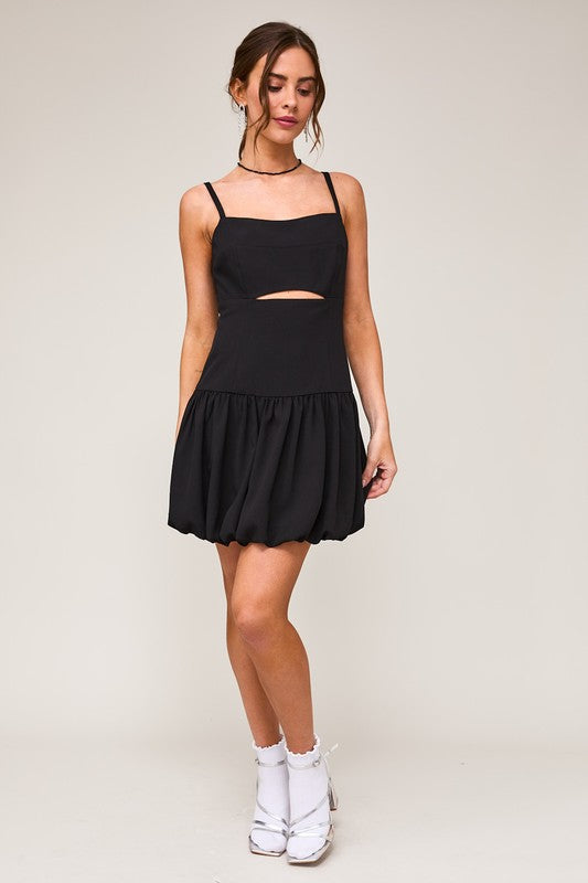 Black Balloon Skirt Cut Out Mini Dress