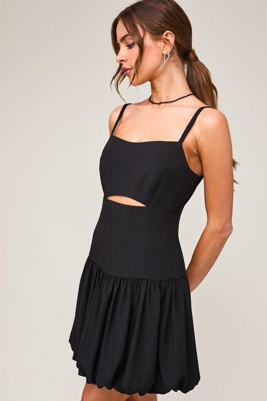 Black Balloon Skirt Cut Out Mini Dress