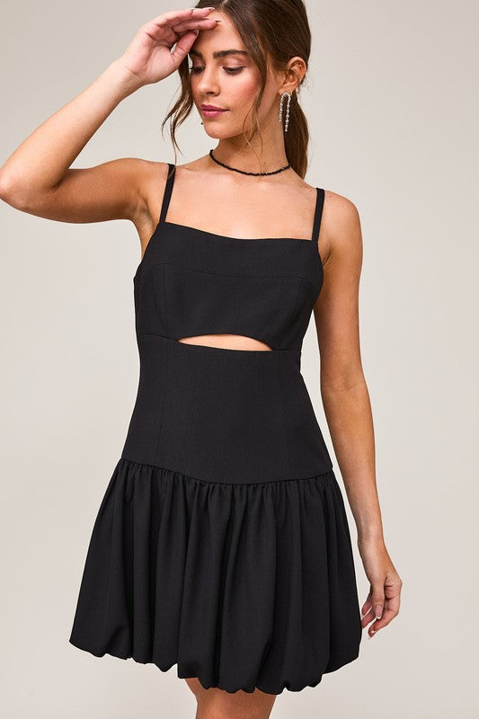 Black Balloon Skirt Cut Out Mini Dress