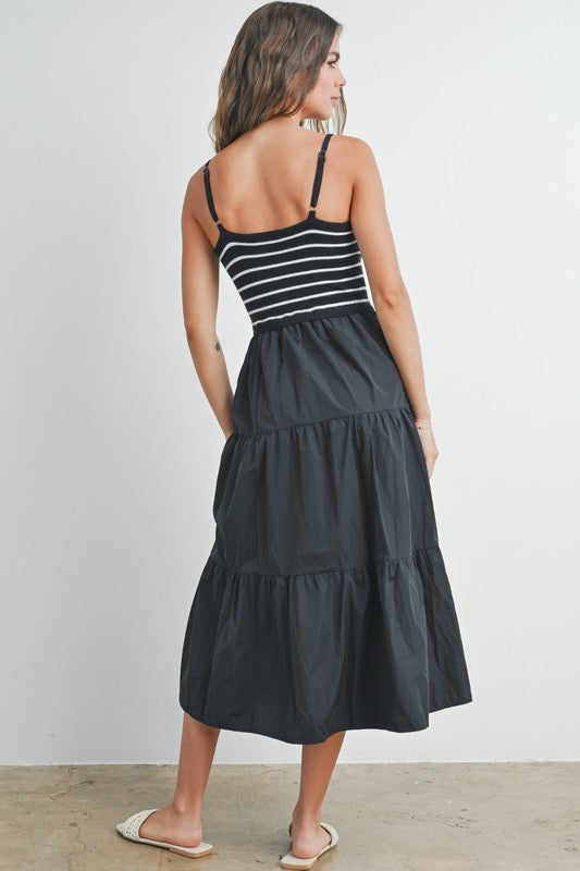 Black Striped Tiered Maxi Dress