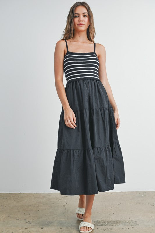 Black Striped Tiered Maxi Dress