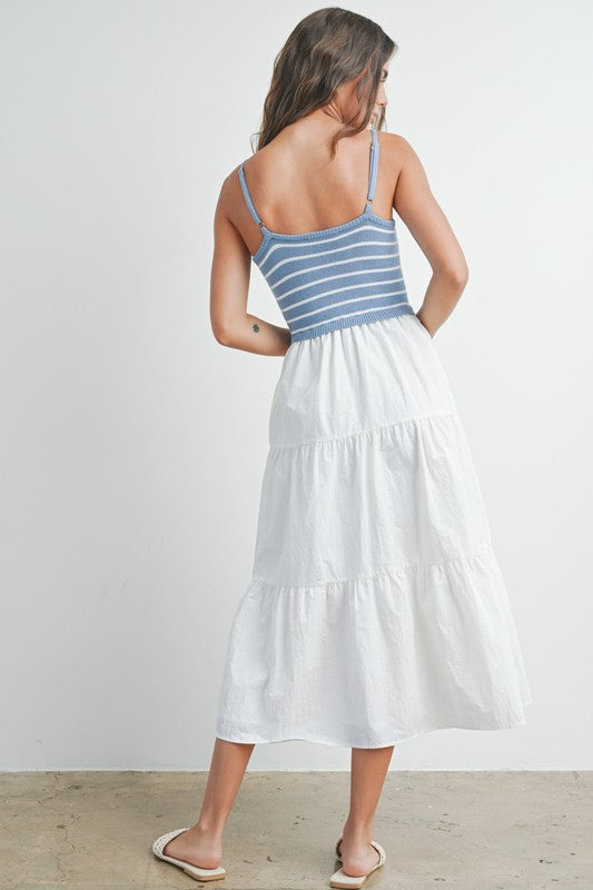 Blue and White Tiered Maxi Dress