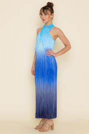 Blue Multi Pleated Maxi Dress