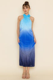 Blue Multi Pleated Maxi Dress
