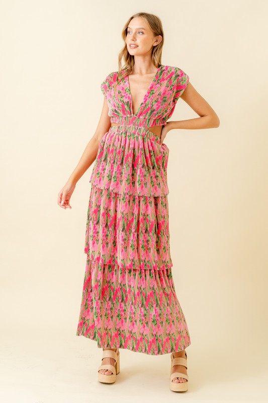 Multi Floral V-neck Layered Maxi Dress