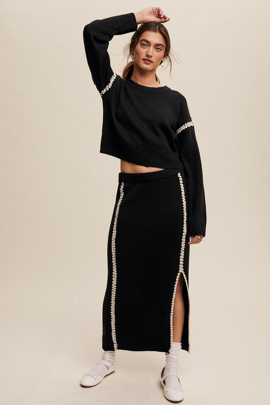 Black Knit Sweater and Skirt Set