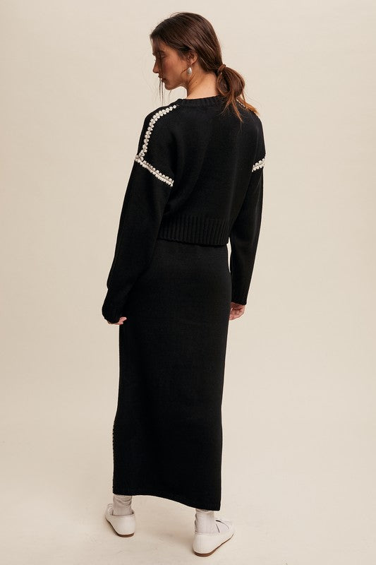 Black Knit Sweater and Skirt Set