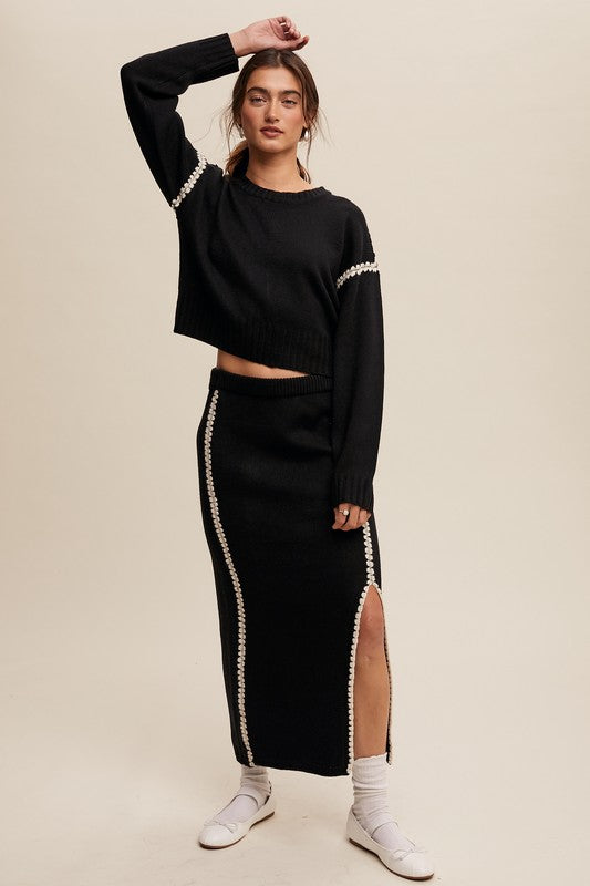 Black Knit Sweater and Skirt Set