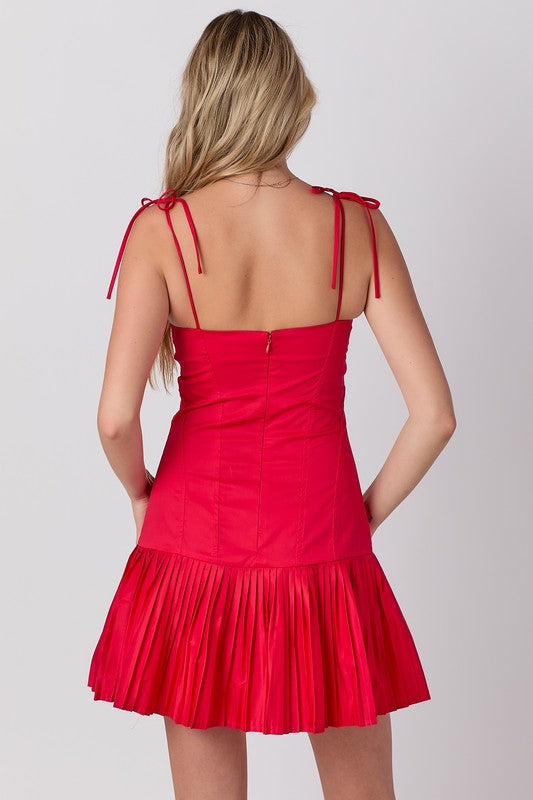 Red Pleats Mini Dress