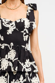 Black Floral Embroidered Midi Dress