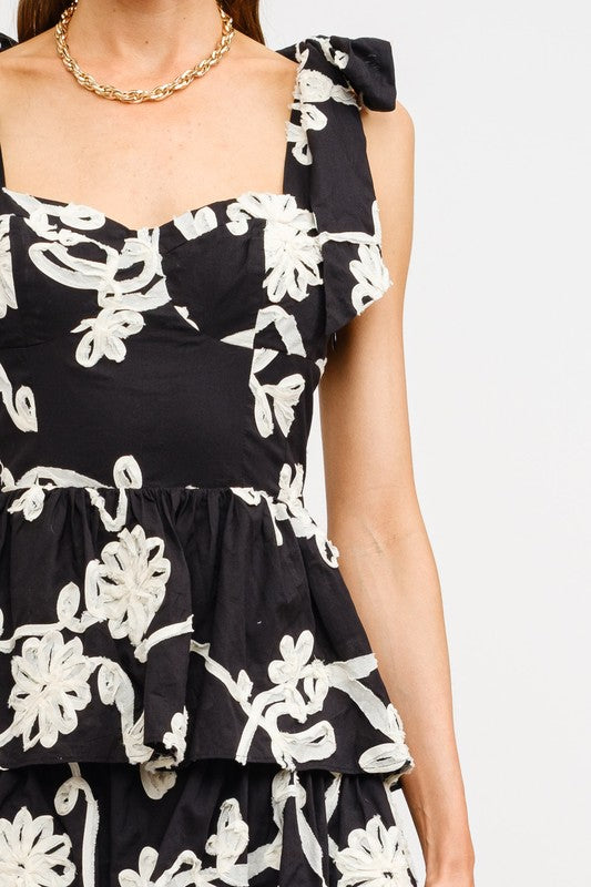 Black Floral Embroidered Midi Dress