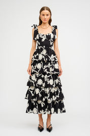Black Floral Embroidered Midi Dress