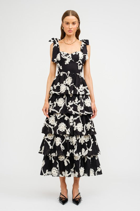 Black Floral Embroidered Midi Dress